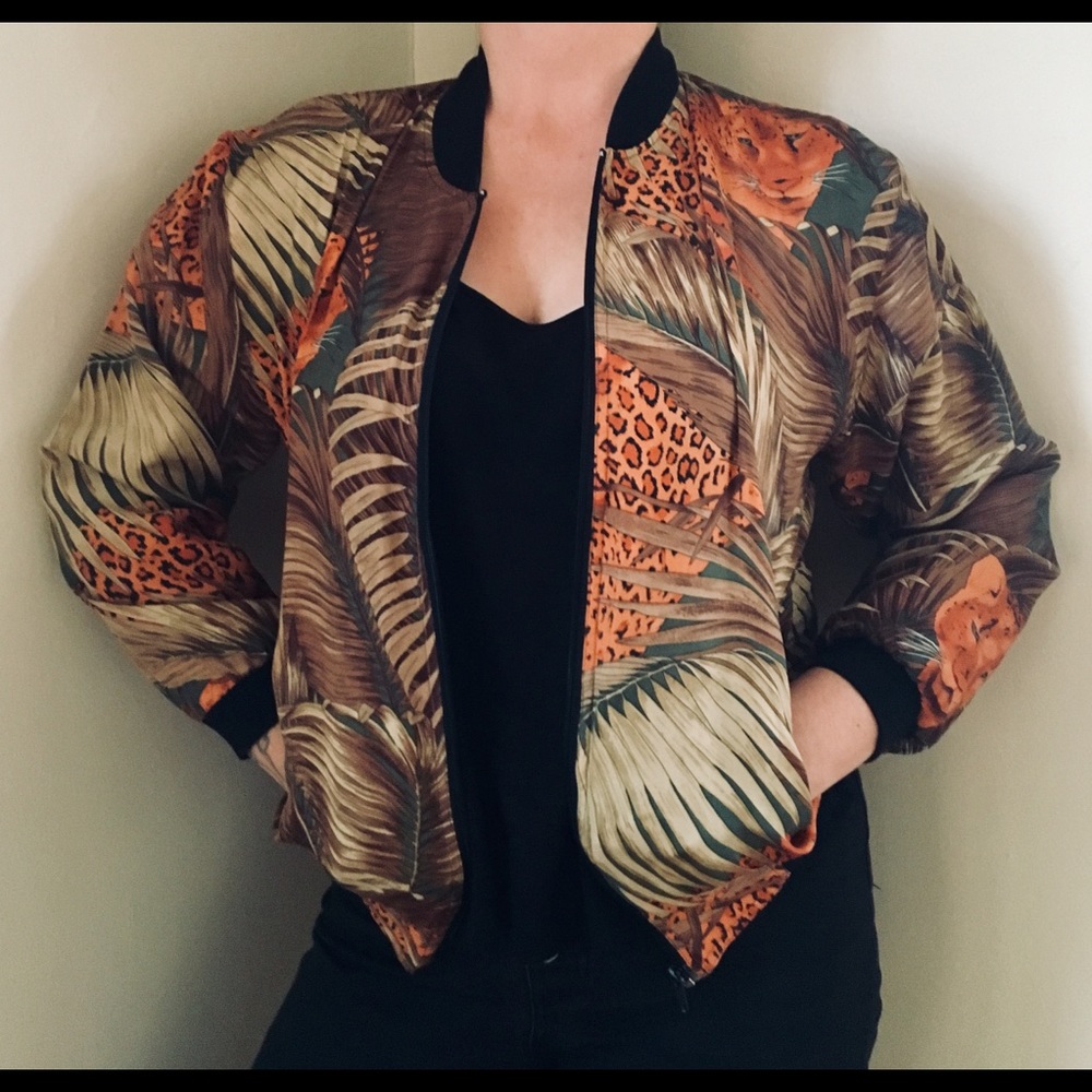 Silk leopard print bomber jacket